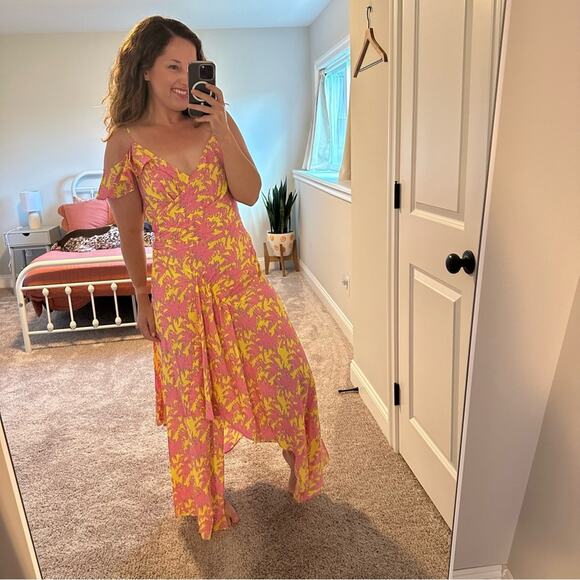 NWT Diane Von Furstenberg DVF Yellow Pink Palm Maxi Dress 8 - Picture 2 of 13